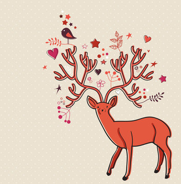Stylized card with deer