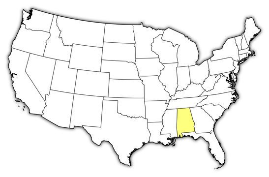 Map of the United States, Alabama highlighted