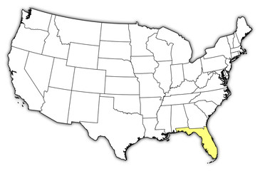 Fototapeta premium Map of the United States, Florida highlighted