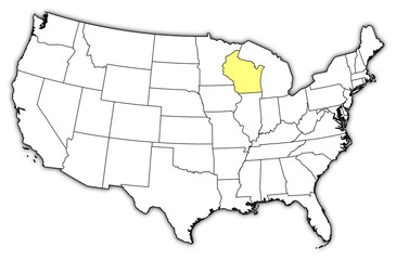 Map of the United States, Wisconsin highlighted