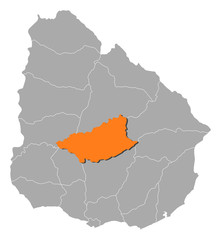 Map of Uruguay, Durazno highlighted