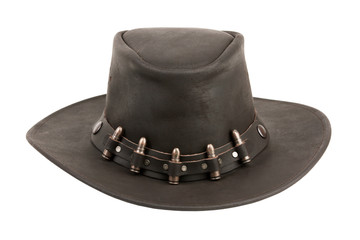 The brown leather cowboy hat with bullets