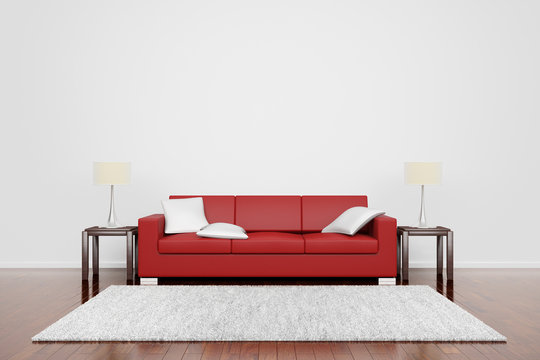 Red Couch With Carpet