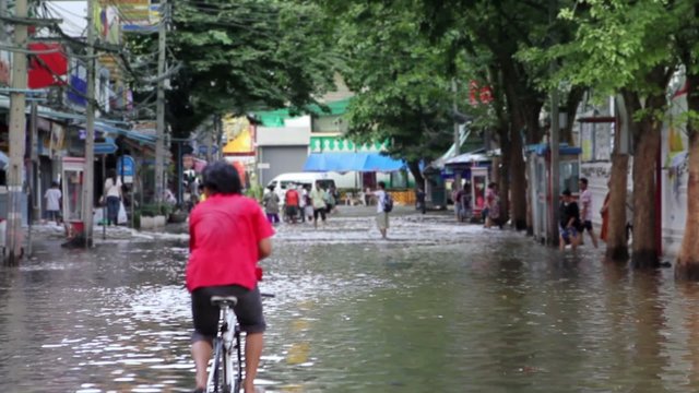 Street under flood in Bangkok Thailand