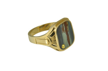 Man's Agate Gold Ring Isolated on White