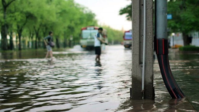Street under flood in Bangkok Thailand
