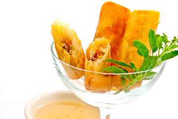 cocktail springrolls with sweet plum sauce