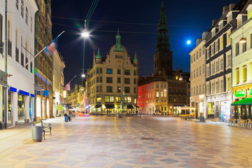 Night scenery of the Old Town in Copenhagen, Denmark