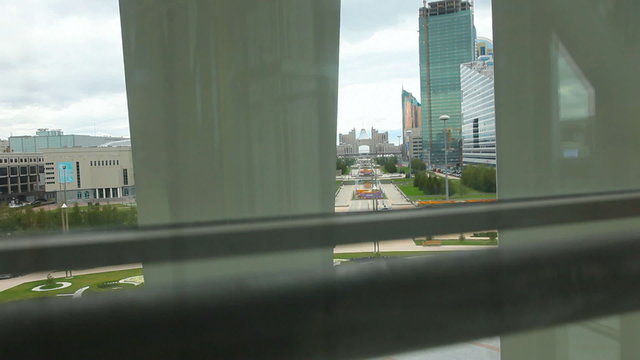 Elevator moves up. Baiterek Tower, Astana, Kazakhstan.