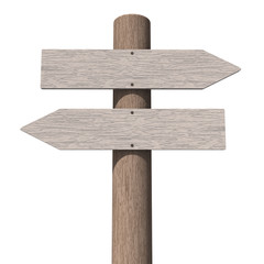 Blank wooden signpost on the white background