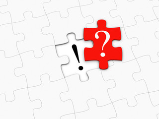 Red puzzle piece with question mark. 3d illustration