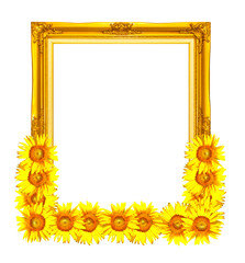 golden photo frame with sunflowers