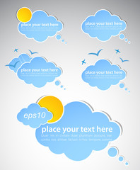 Different colored speech bubbles in weather clouds style