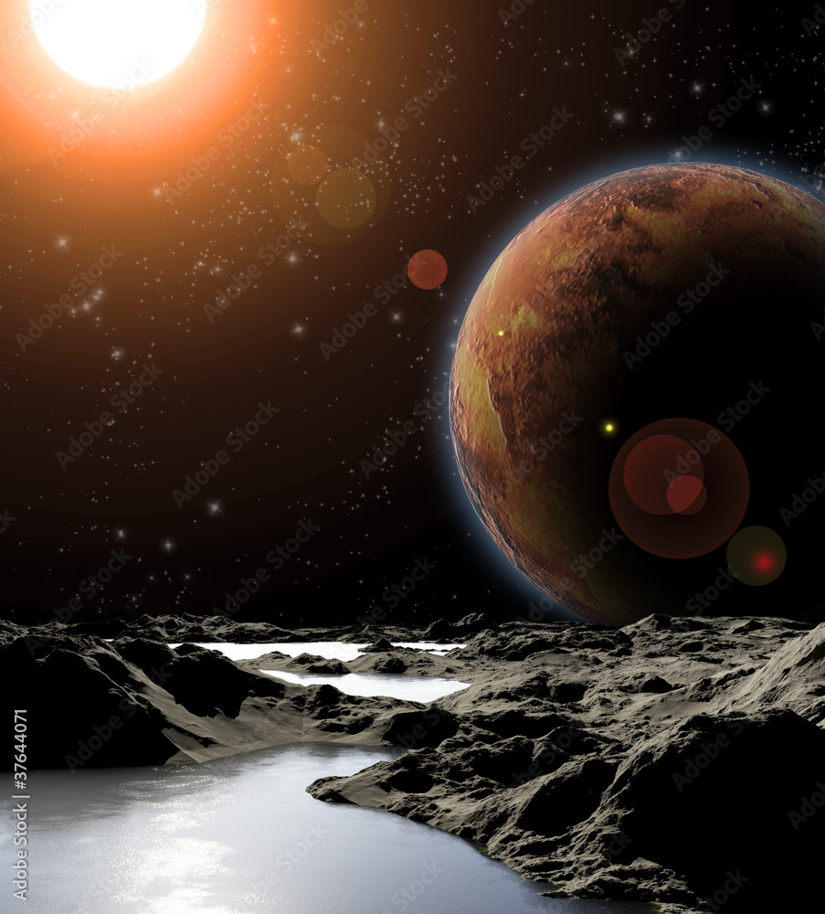 Wall mural abstract image of a planet with water. find new sources and tech