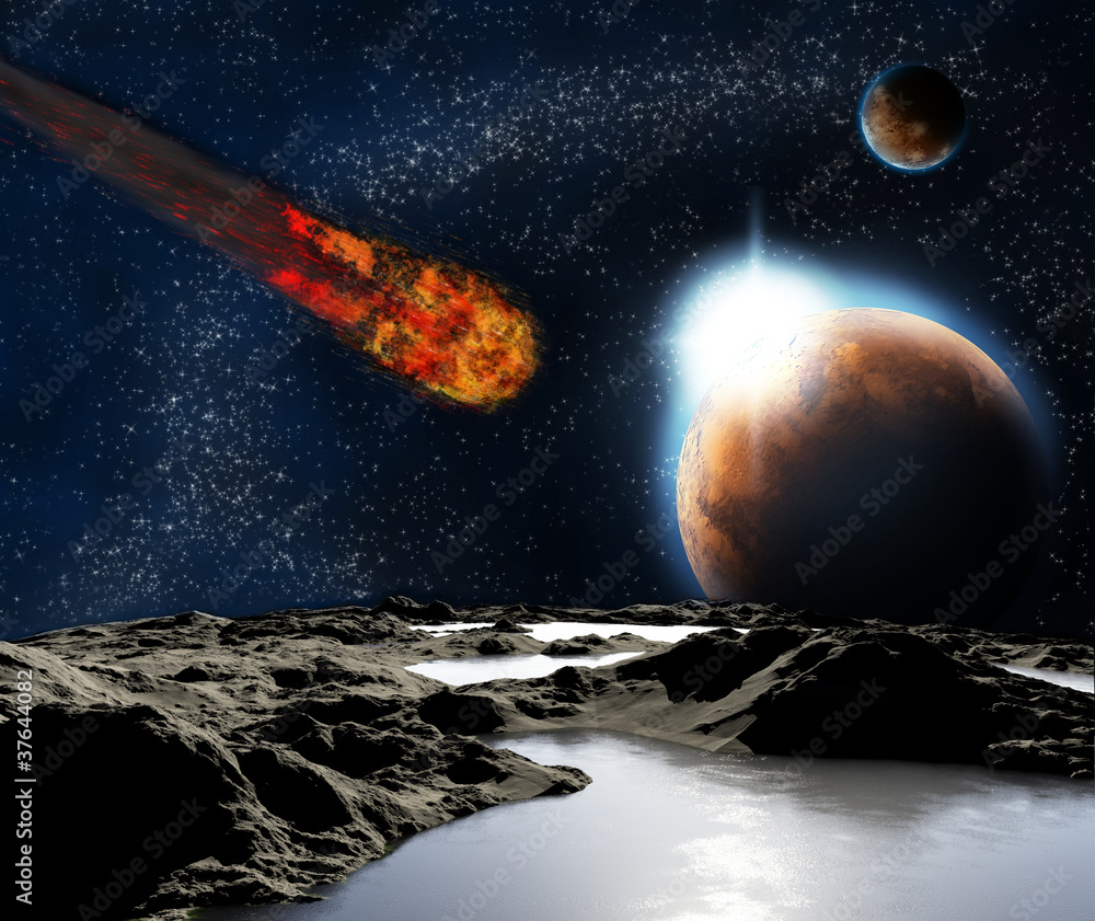 Wall mural abstract image of a planet with water. find new sources and tech