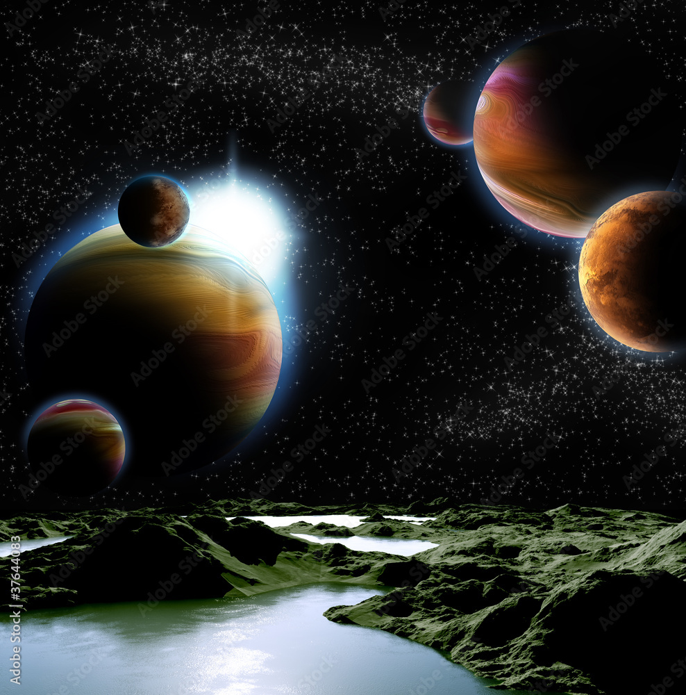 Wall mural abstract image of a planet with water. find new sources and tech
