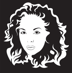 beautiful women 's face, curly hair