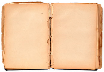 Old damaged book on white, paper texture