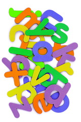 Colorful alphabet scattered on white