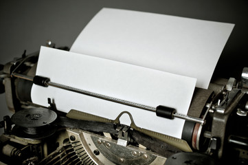 Old vintage typewriter with russian keyboard