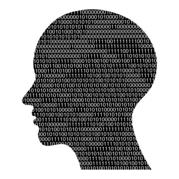 head silhouette with binary code, high tech vector illustration