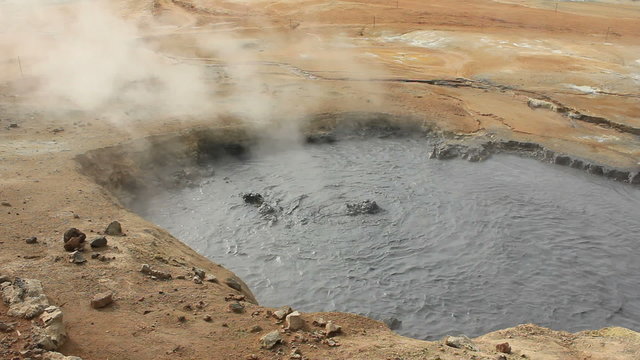 Boiling mud fumarole on Iceland - close-up
