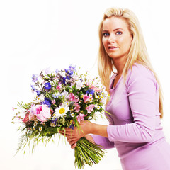 Beautiful Young Woman with a Bunch of Flowers