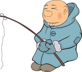 Fototapeta premium The fisherman. The Eskimo. Cartoon