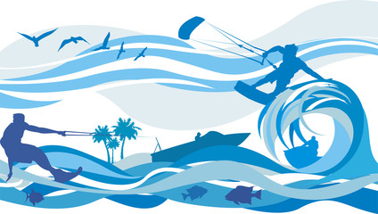 water sports - kite surfing, water skiing, jet - obrazy, fototapety, plakaty