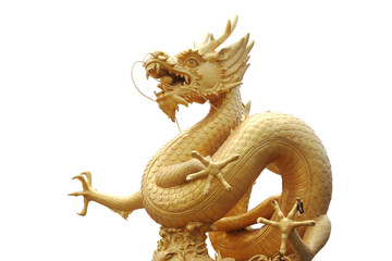 Fototapeta na wymiar Golden Dragon Satuate on white background