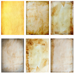 Six page of old papers texture  isolated on white background