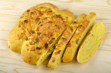 sliced corn bread with pumpkin seeds
