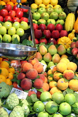 Fruit on sale La Boqueria food market in Barcelona Catalonia Spa