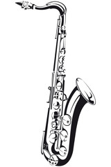 Line drawing of a saxophone, isolated on background