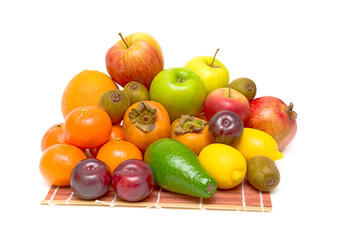 still life of fresh fruits on white background
