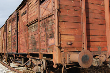 Fototapeta na wymiar Old freight railway wagon, wooden sides