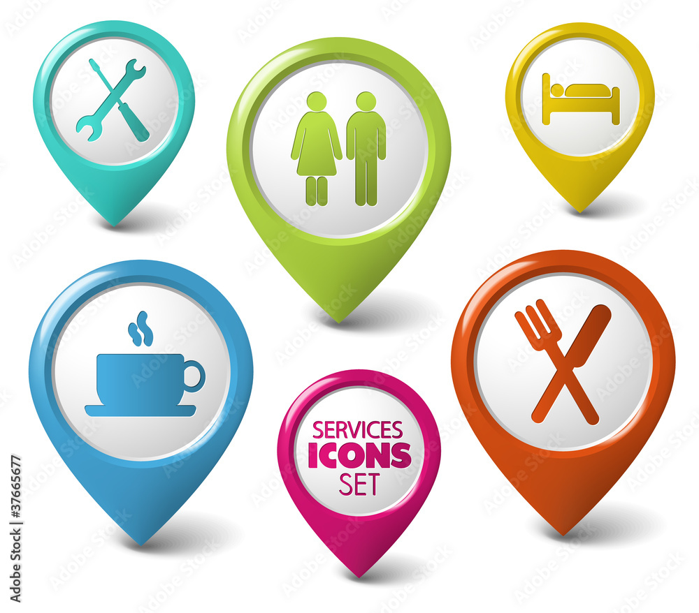 Poster set of vector round 3d pointers for services