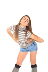 Beautiful girl in short blue jeans