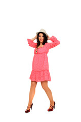 Beautiful young woman wearing a pink dress