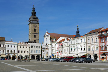 Fototapeta na wymiar Centralny plac w Czeskich Budziejowicach i Black Tower