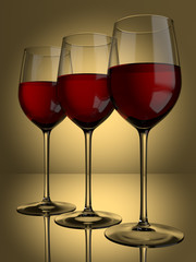 3 red Wine glasses