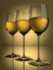 3 White wine glasses