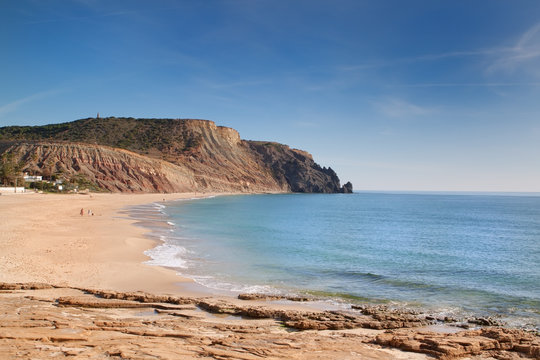 The beach on the rocky coast of Portugal.