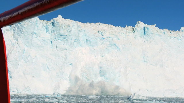 Avalanche of Frozen Ice from Glacial Calving