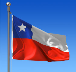 Naklejka na ściany i meble Flag of Chile against blue sky.