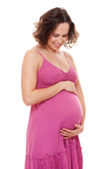 pregnant woman in pink sundress
