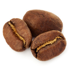 coffee beans isolated on white background. Studio macro