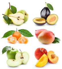 Set of fruits and vegetables isolated on white background.