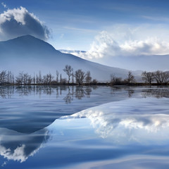 Tranquil mountain landscape with a lake