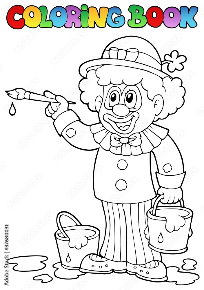 Sticker Coloring book with cheerful clown 2